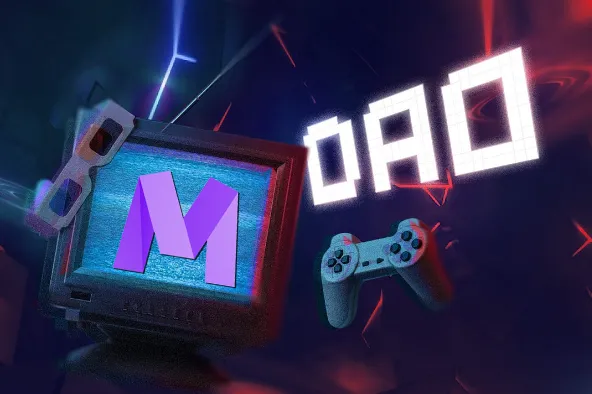 A video game logo with a video game controller in front of it