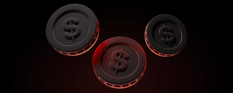 Three black and red buttons on a black background