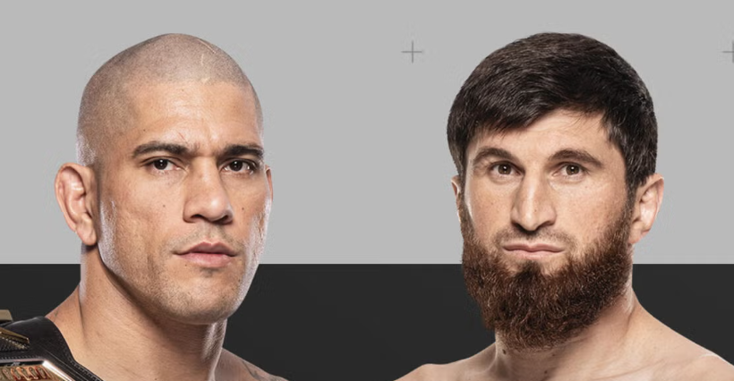 Side-by-side portraits of Alex Pereira and Magomed Ankalaev ahead of UFC 320. The image highlights their first encounter at UFC 313, where Ankalaev narrowly defeated Pereira for the light heavyweight title.

