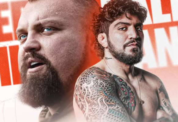 Face-off promo of Eddie Hall and Dillon Danis ahead of potential MMA crossover fight, sparked by Hall’s 64-pound weight cut challenge.
